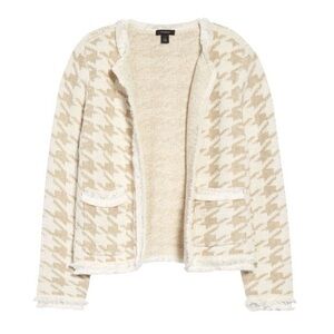Halogen Cream and Tan Cardigan Sweater with Houndstooth Pattern - Women’s Size S